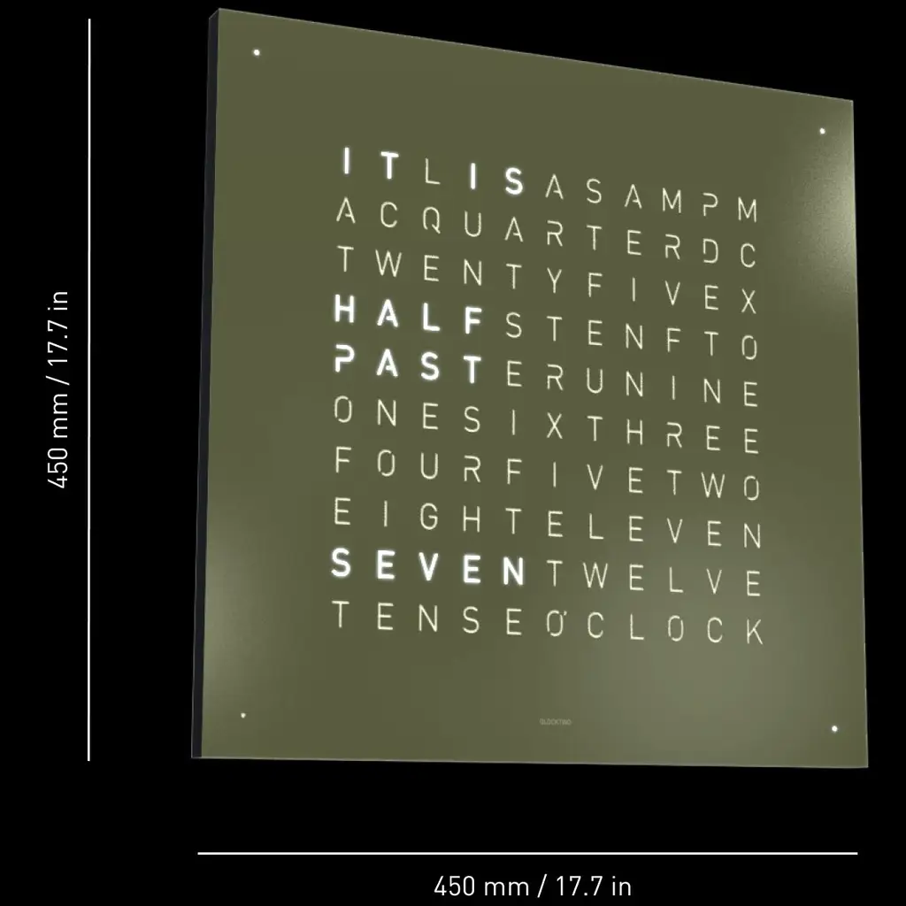 Earth 45 Olive Size, time in words, word clock