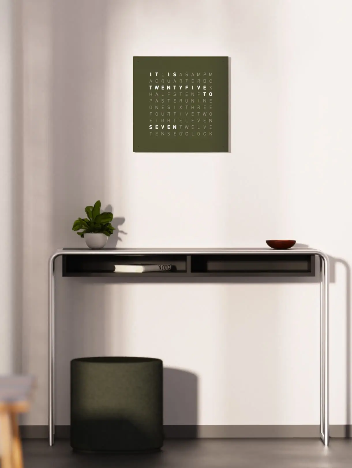 EARTH 45 Olive, olive green, time in words, wall clock, word clock