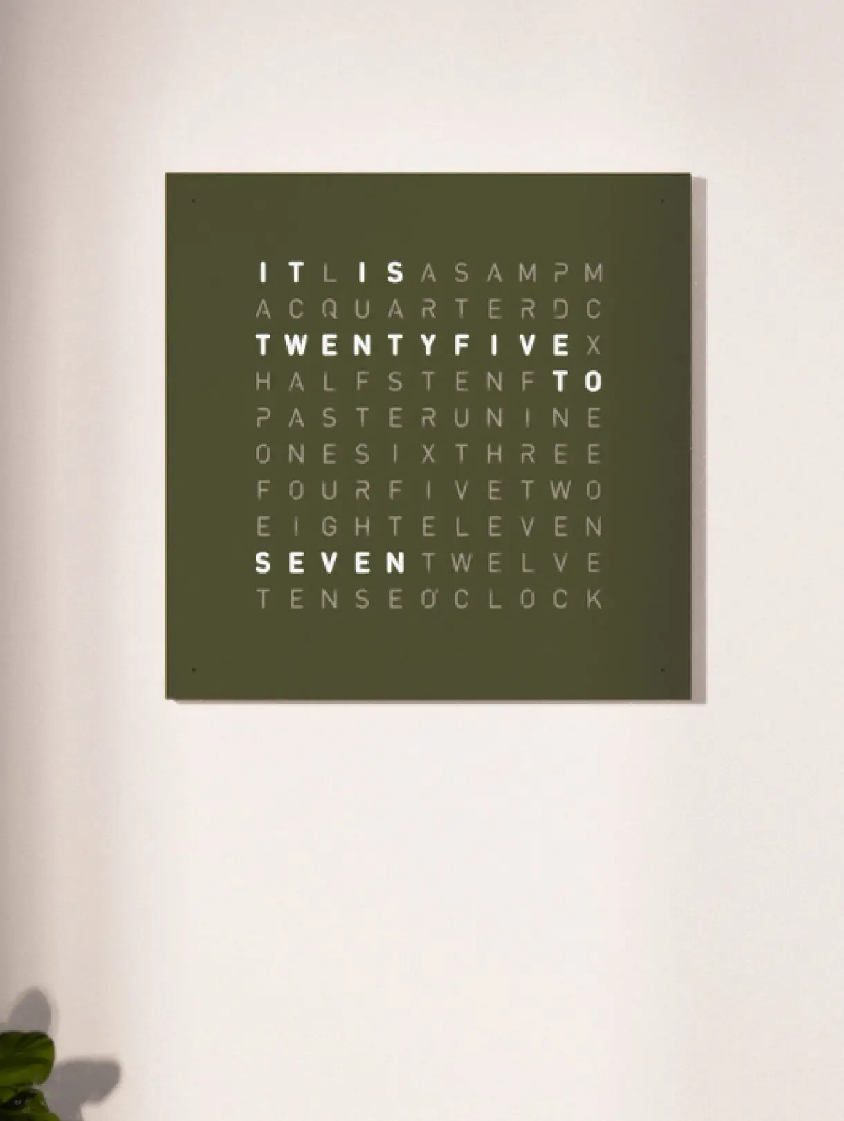 EARTH 45 Olive, olive green, time in words, wall clock, word clock