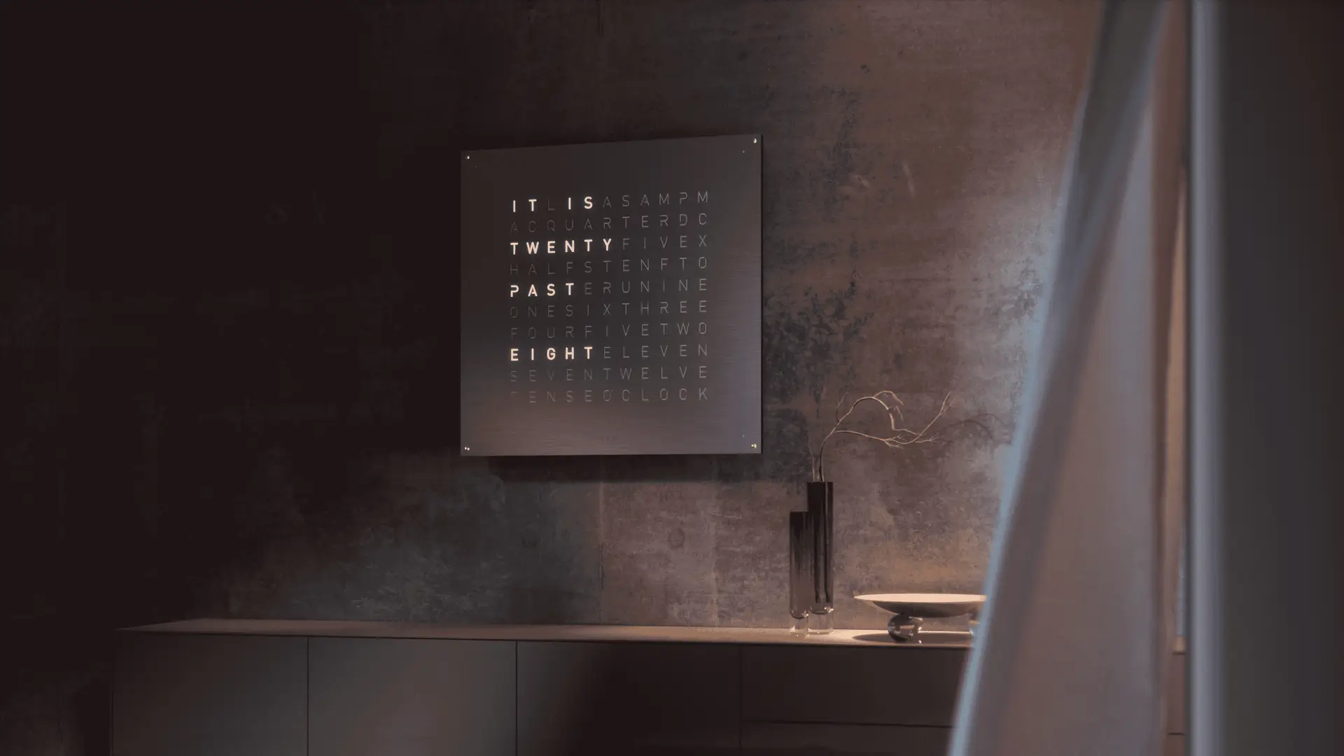 QLOCKTWO EARTH 90 STAINLESS STEEL Designer Wanduhr aus Edelstahl mit beleuchteter Textanzeige