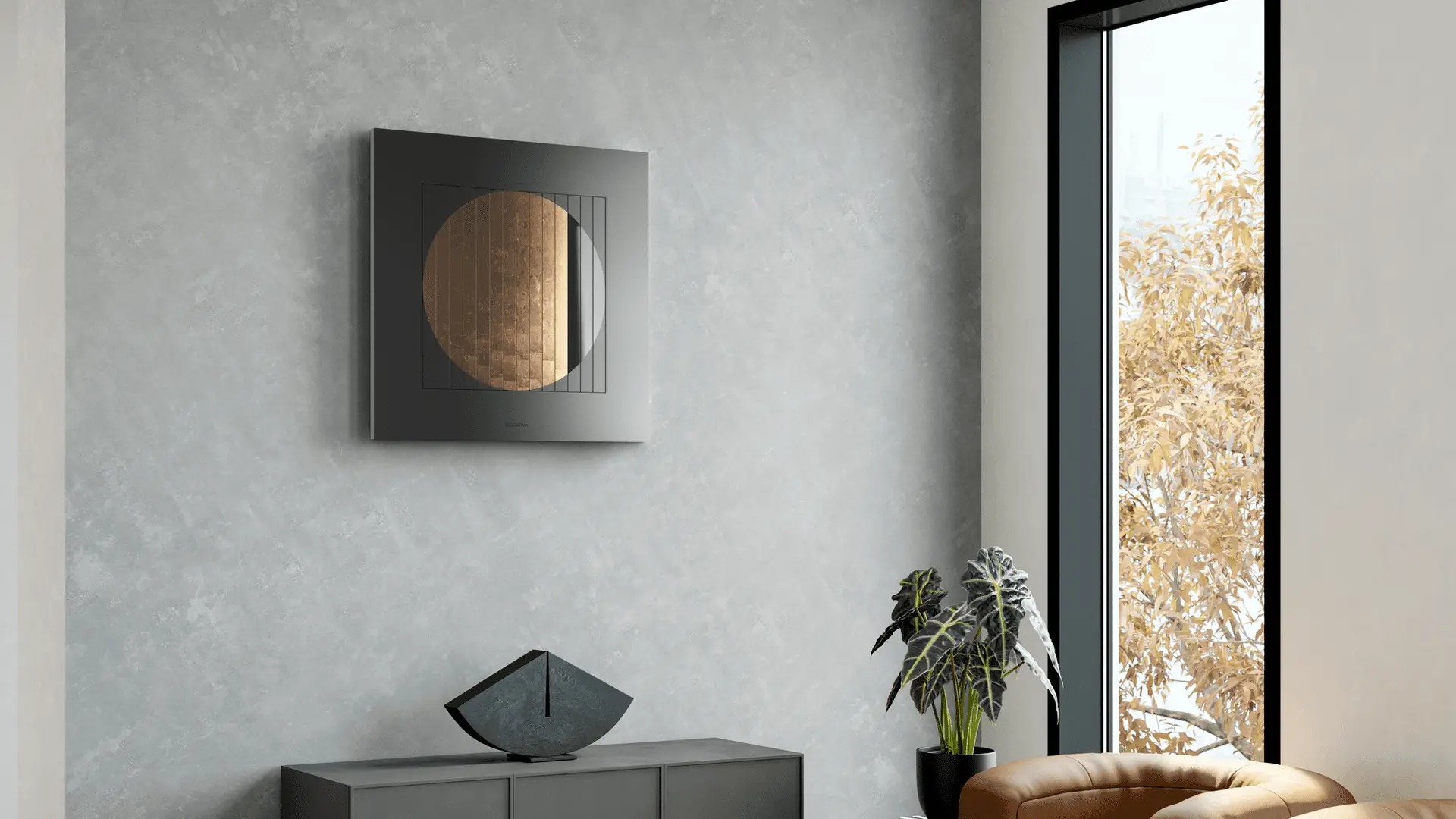 QLOCKTWO MOON 90 NIGHTFALL MOON GOLD Designer Mondphasenzeige mit strukturierter Oberfläche in Goldoptik