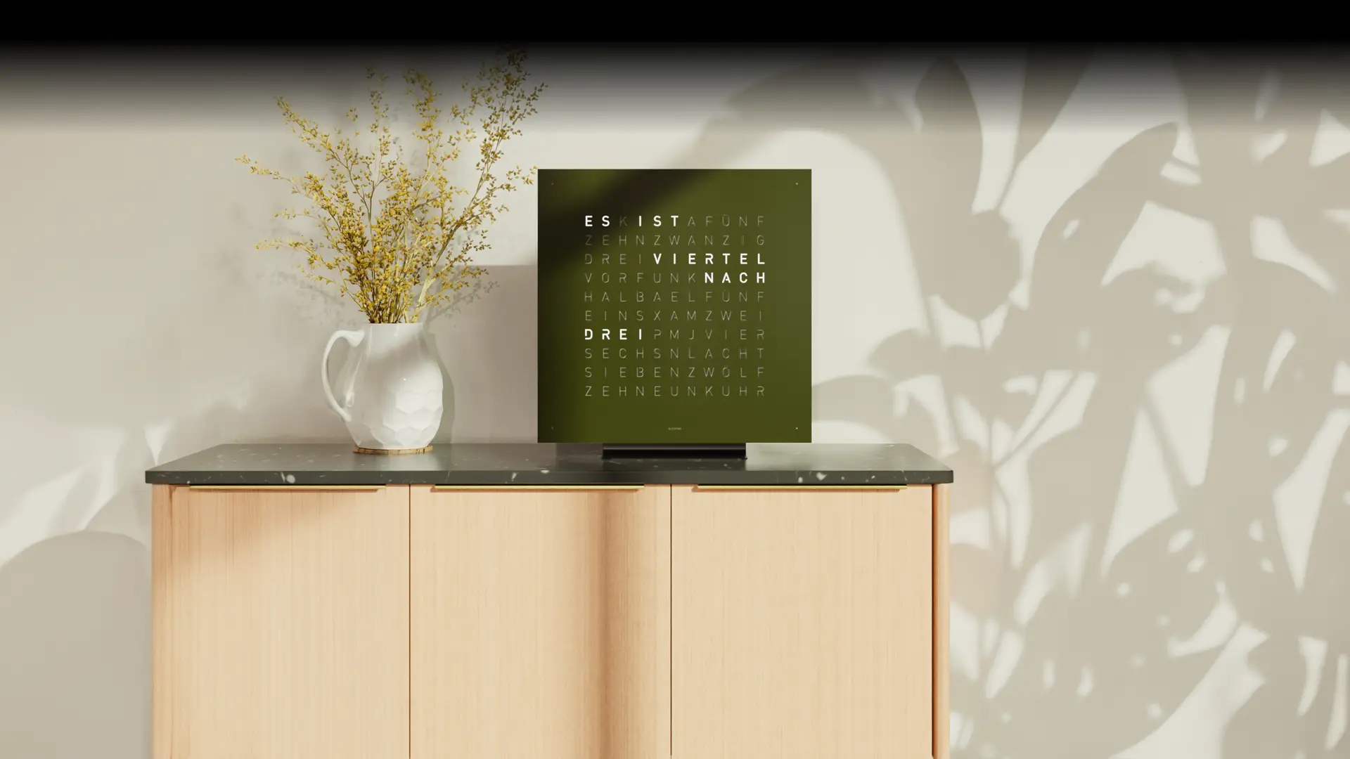 Earth 45 Olive, olive green, word clock, wall clock