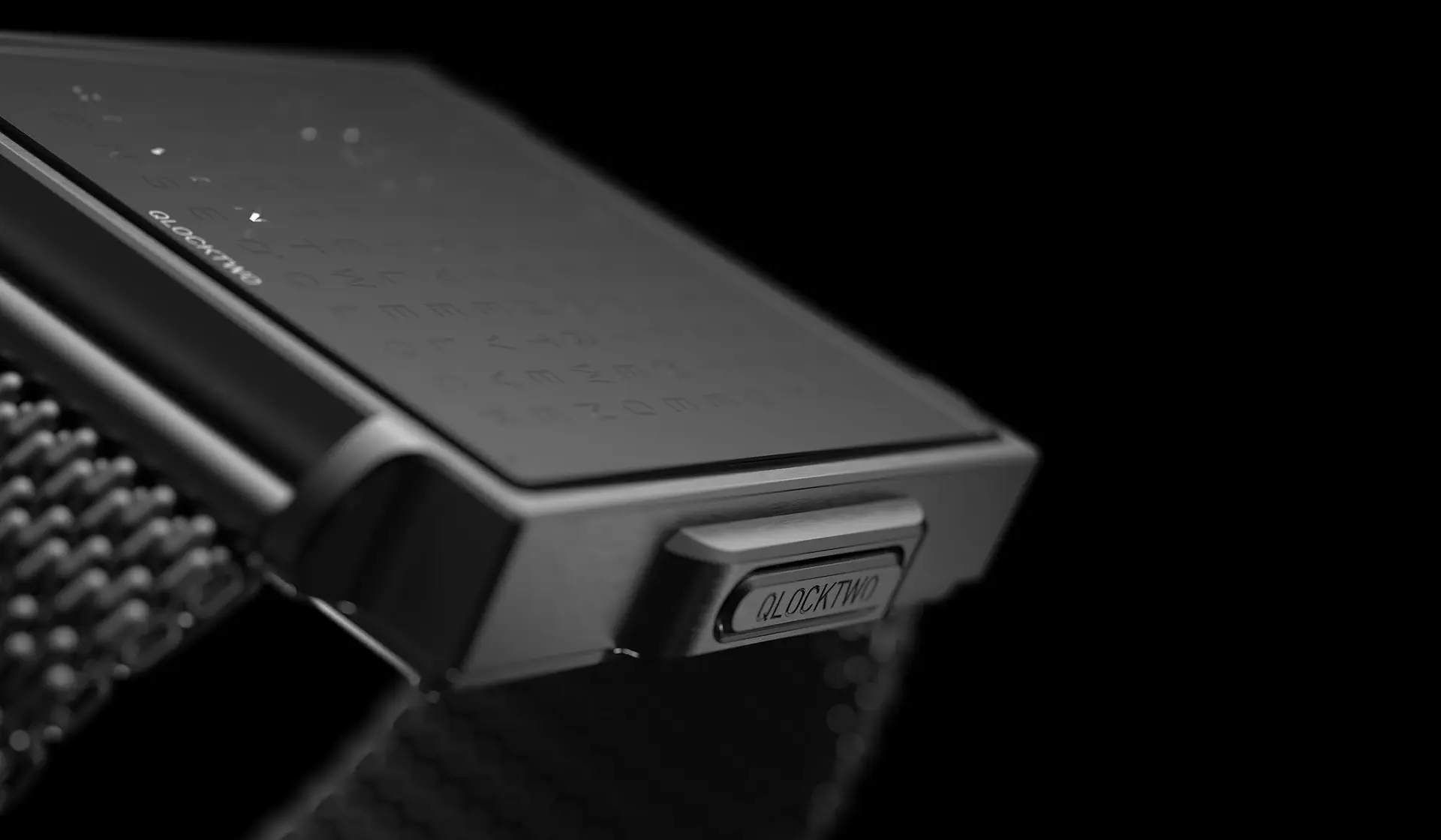 QLOCKTWO W BLACK STEEL Detail shot wristwatch luxury word clock