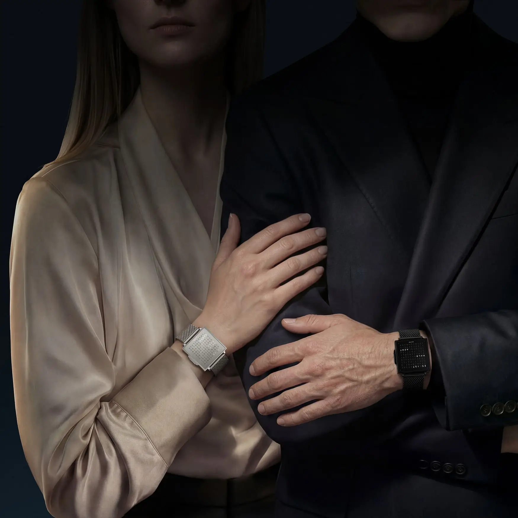 QLOCKTWO W wristwatch, FINE STEEL BLACK STEEL