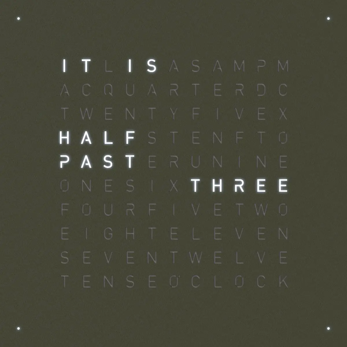 Earth 45 Olive, time in words, word clock, english language