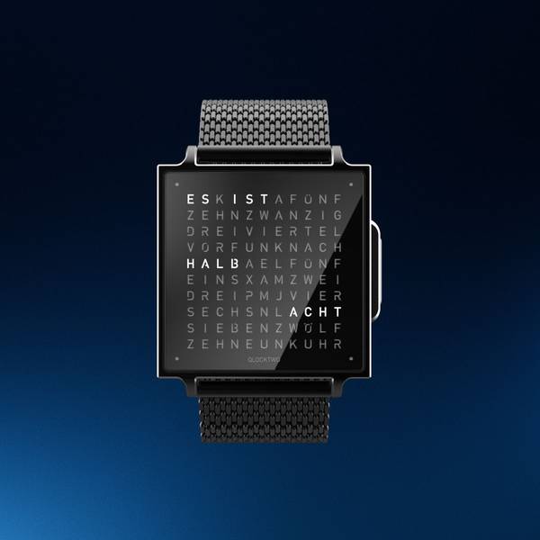 QLOCKTWO W wrist watch, BLACK STEEL, word clock, luxury, designer watch