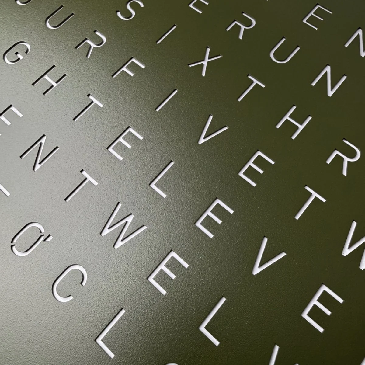 Earth Olive - olive green, time in words, word clok
