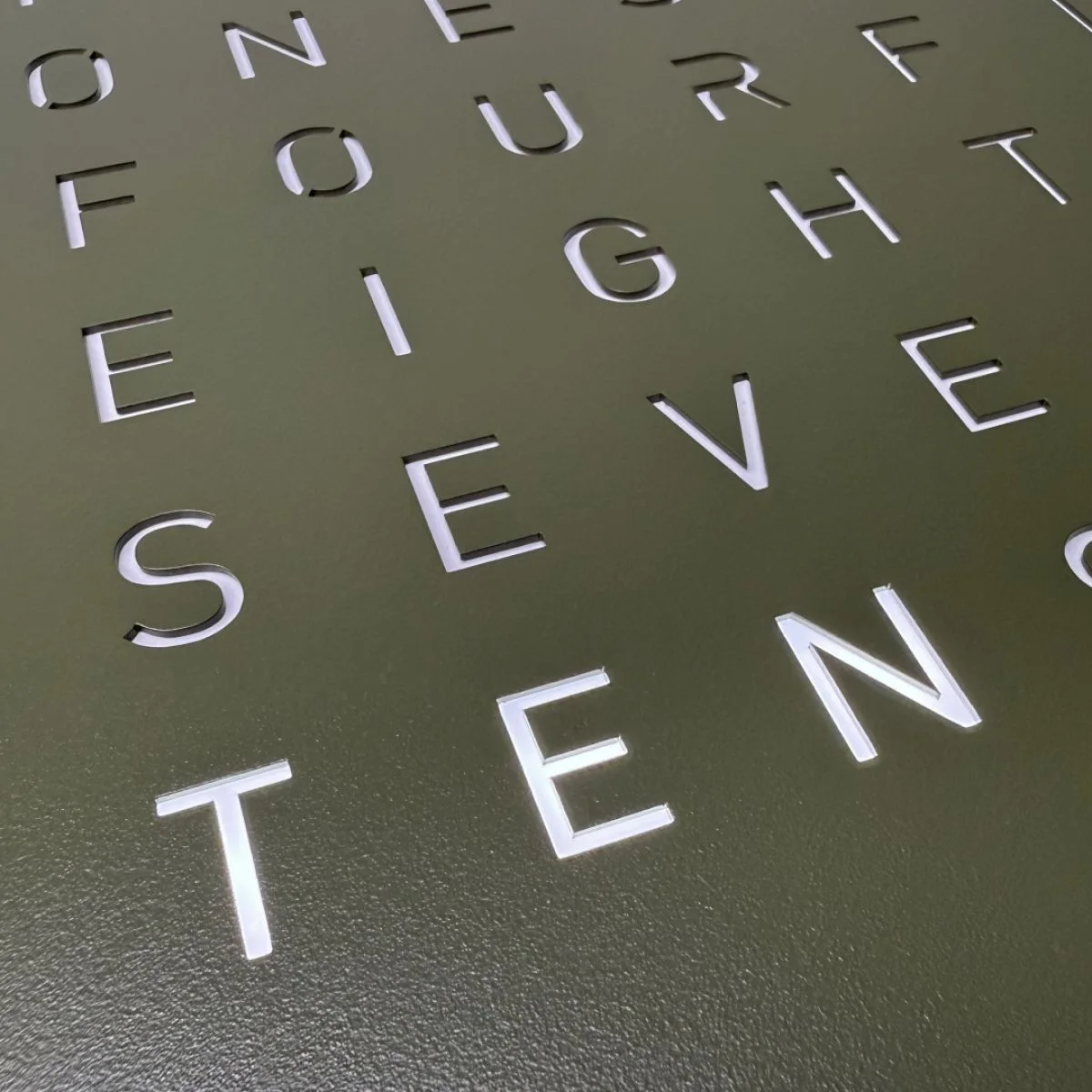 Earth Olive - olive green, time in words, word clok